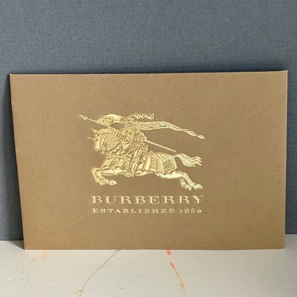 Burberry Tan Sturdy Thick Gift Box Envelope Set Gold Embossed Equestrian Knight